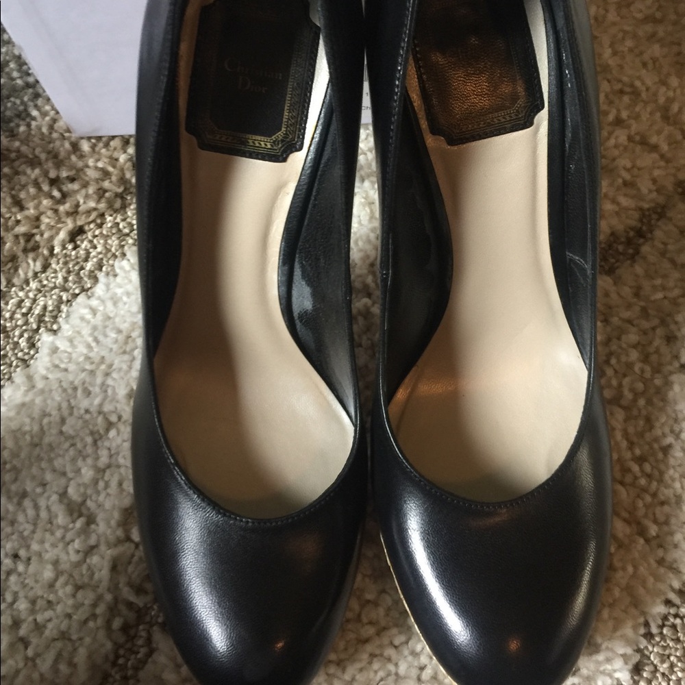 DIOR Black And Straw Heels EUC Size 37.5